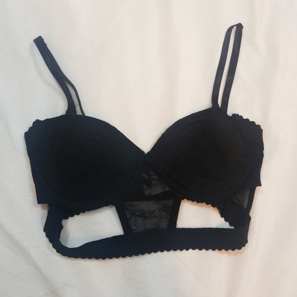 Nasty Gal Black Lace Cutouts Bondage Bra